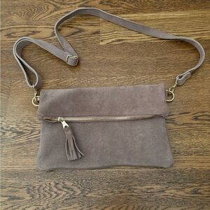 Parker Clay Makeda Taupe Suede Crossbody Bag with Tassel